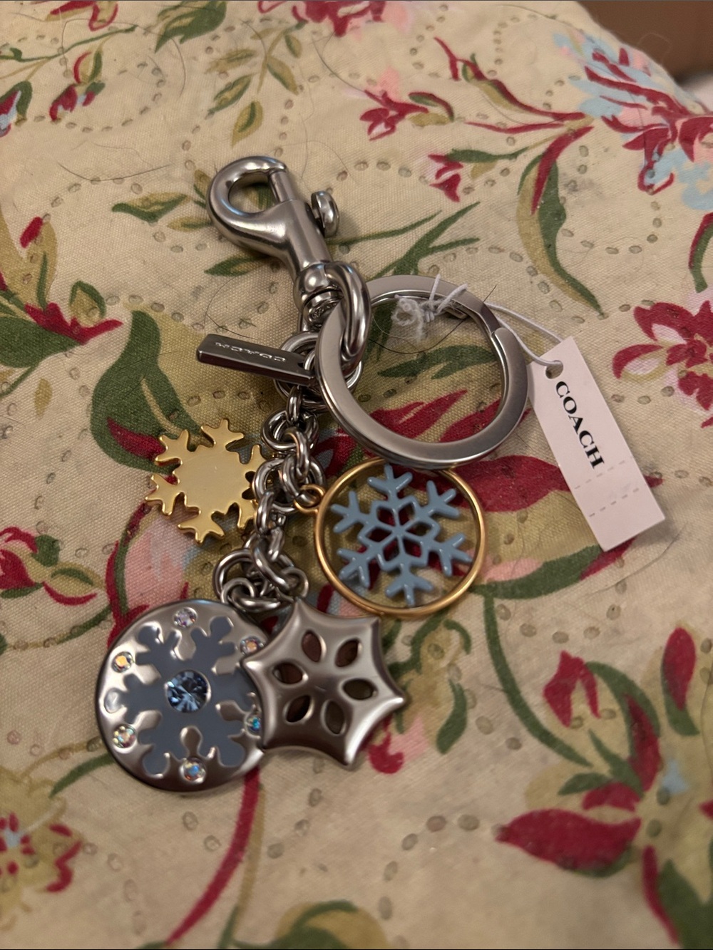 Coach Silver and Gold Snowflake Charm Keychain with Light Blue Accents - Picture 6 of 7